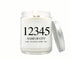 Personalized Zip Code Candle with custom location label, hand-poured in eco-friendly wax