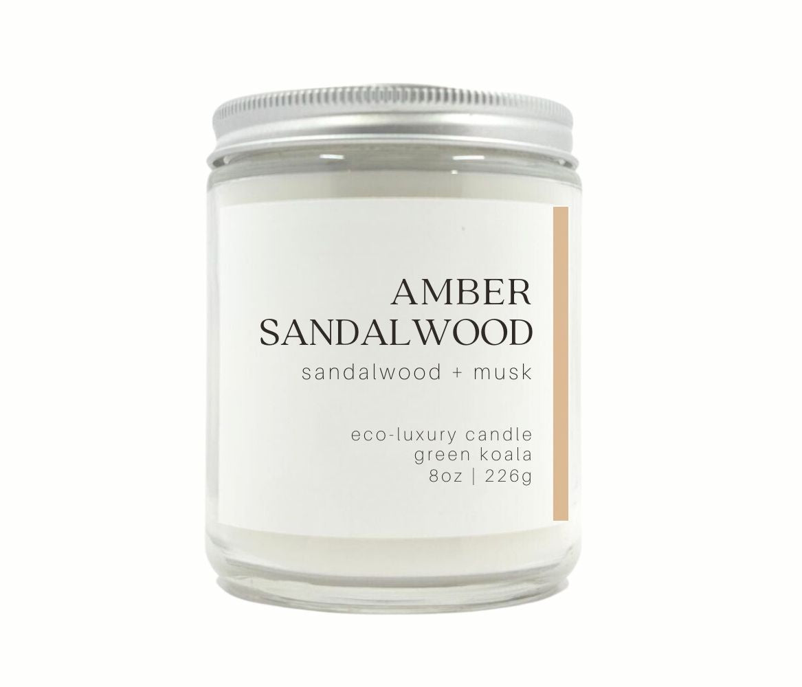 Amber Sandalwood 8oz coconut wax candle hand poured non-toxic