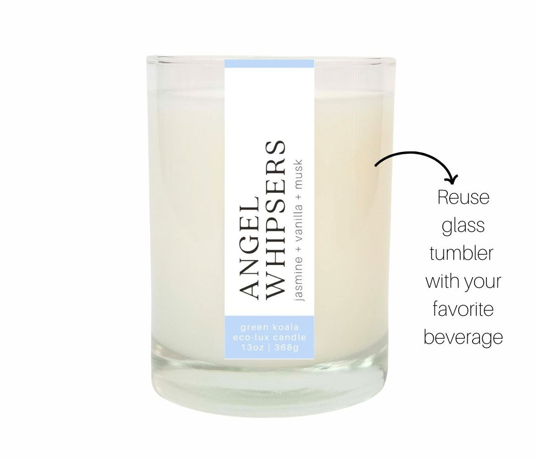13oz Angel Whispers zero waste candle use as a drinking glass