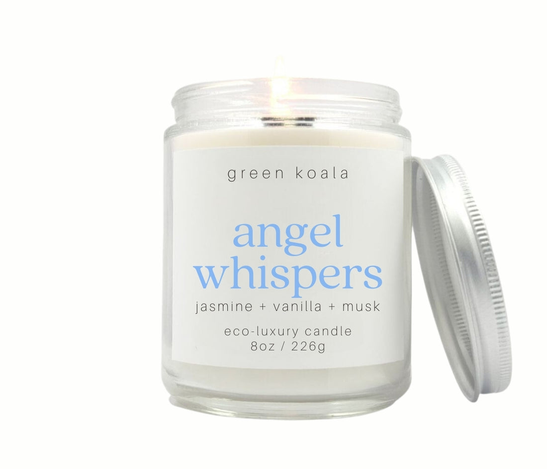 8oz Angel Whispers non-toxic candle made with coconut wax for a clean burn.