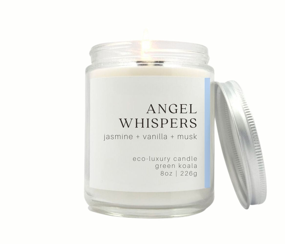 8oz Angel Whispers zero waste candle made with coconut wax for a clean burn