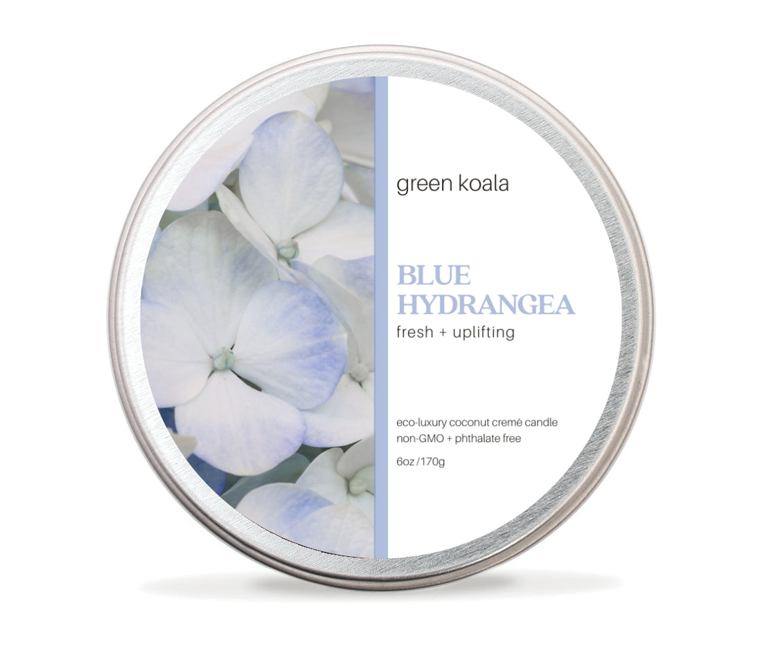 Blue Hydrangea Non-Toxic 6 oz Candle Tin by Green Koala