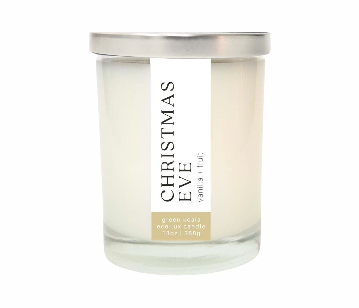 13 oz Green Koala Organic Christmas Eve Eco-Luxury Candle Glass Jar With Lid