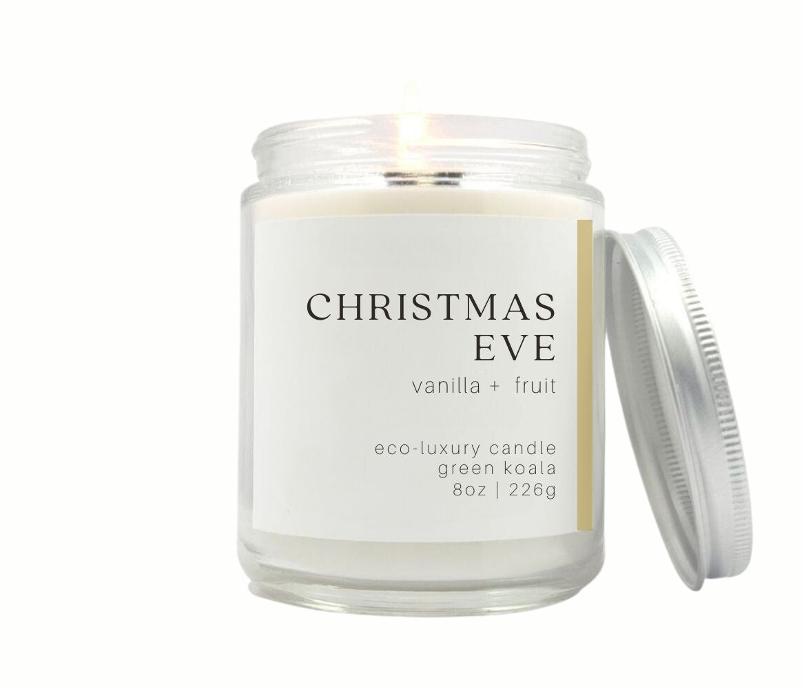 Christmas Eve 8oz eco-luxury organic candle with silver lid