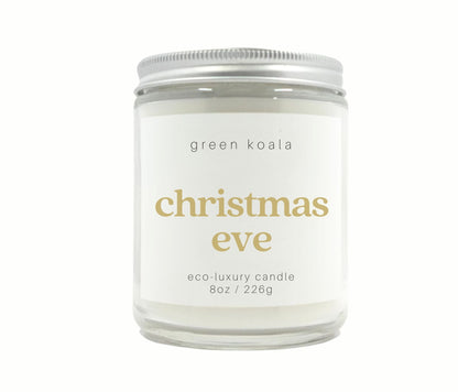 8oz Green Koala Christmas Eve scented Candle in a glass jar with silver lid. Hand poured in the USA. 