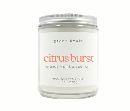 8oz Citrus Burst scented non-toxic handmade candle in a glass jar.