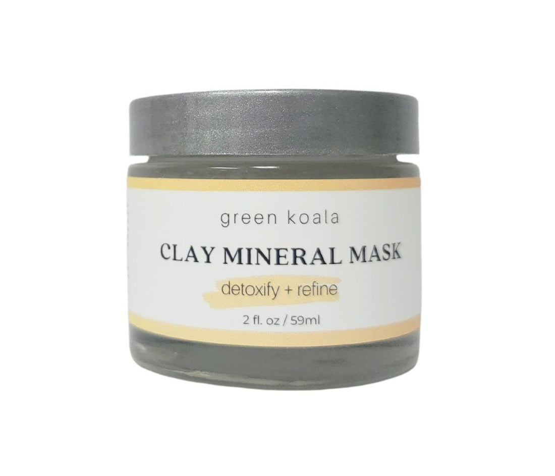 Clay mineral face mask in 2 oz glass jar with silver lid