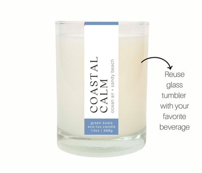 13oz Green Koala Organic Coastal Calm Eco-Luxury Candle Glass Jar