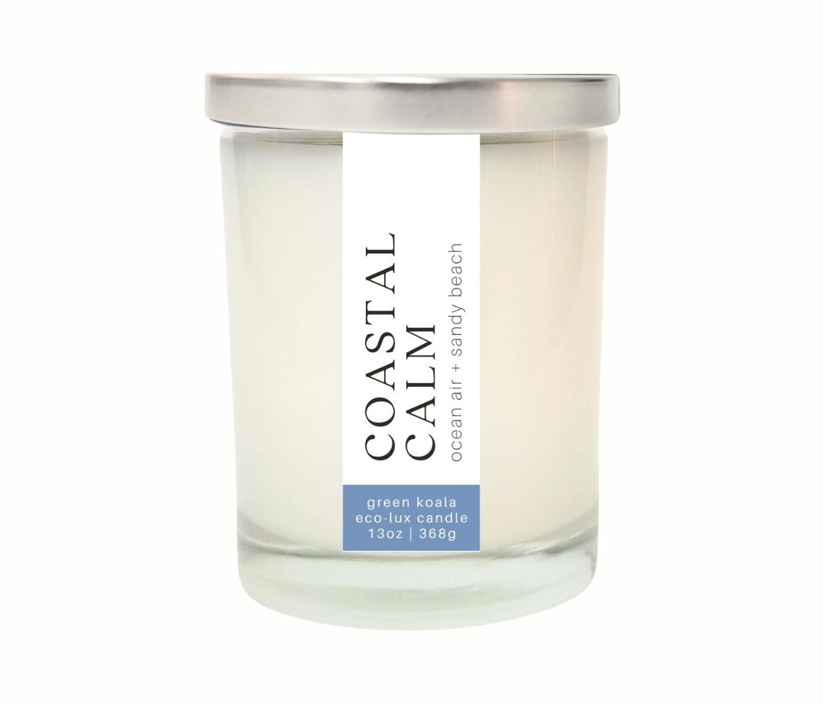 13oz Green Koala Organic Coastal Calm Eco-Luxury Candle Glass Jar With Lid