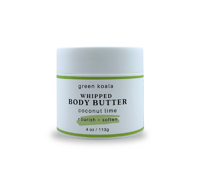Green Koala coconut lime whipped body butter jar on a white background