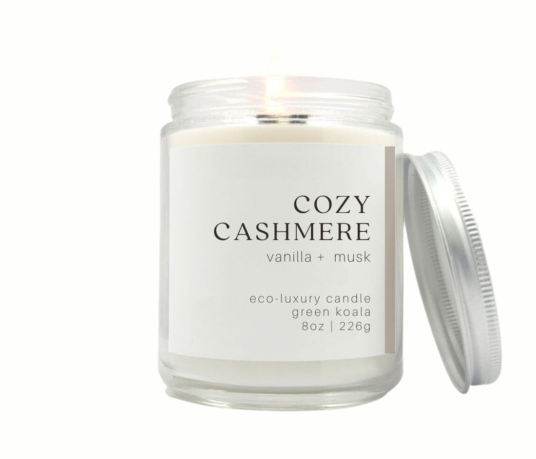 Cashmere 8oz eco-luxury organic candle with silver lid