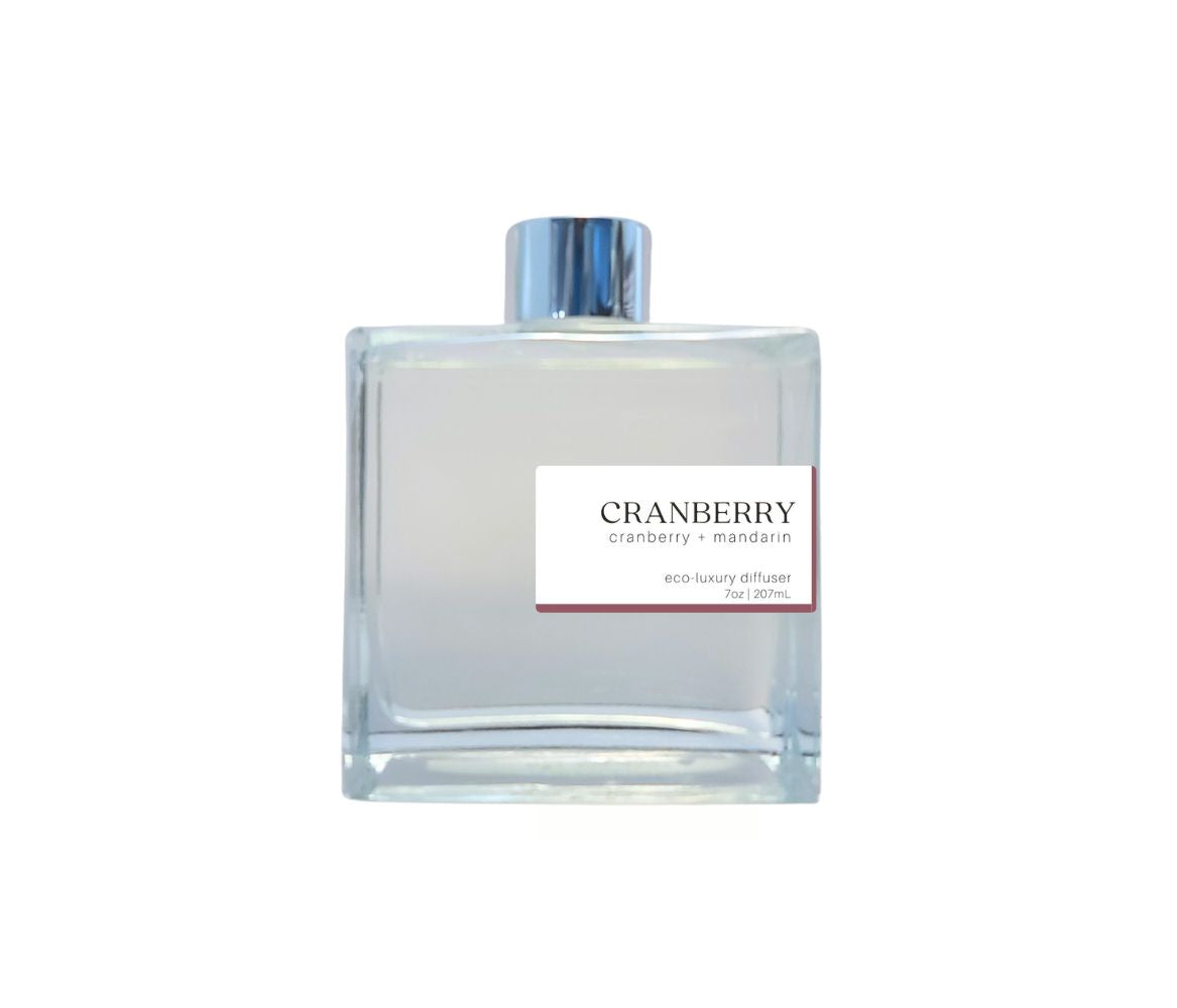 7oz Cranberry non-toxic scented reed diffuser in glass jar.