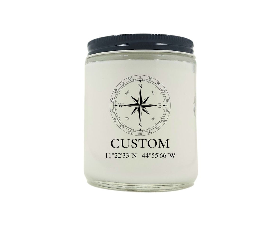 8oz Custom Compass Candle in glass jar with description
