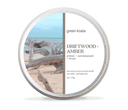 Driftwood &amp; Amber Non-Toxic 6 oz Candle Tin by Green Koala