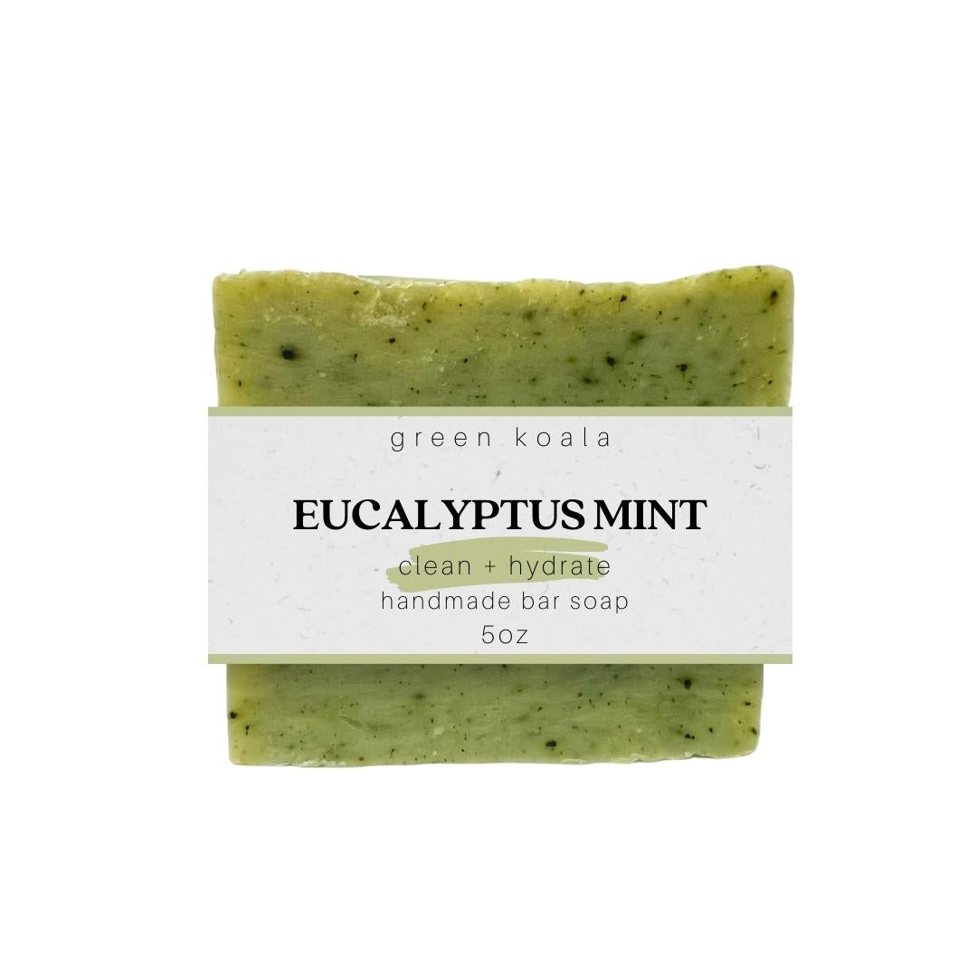 5oz Green Koala organic eucalyptus and spearmint natural soap bar. 