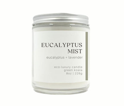 Eucalyptus Mist 8oz coconut creme non-toxic clean burn wax in a glass jar 