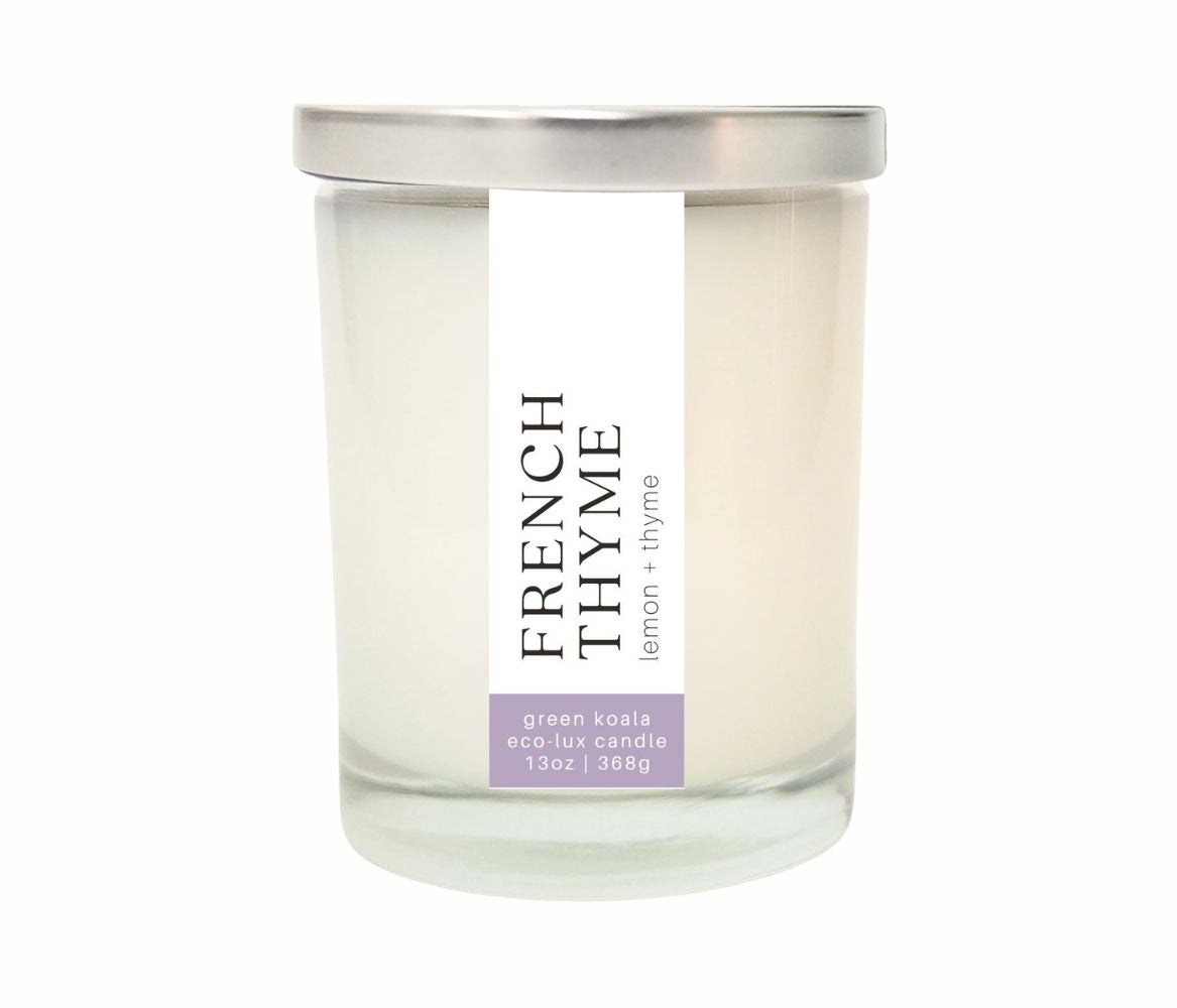 Green Koala Organic French Thyme Eco-Luxury Zero Waste Candle made with Coconut Wax.