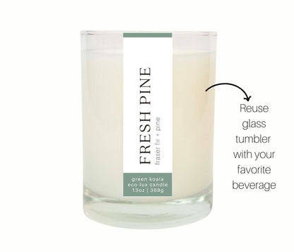 13oz Green Koala Organic Fresh Pine Eco-Luxury Candle Glass Jar 