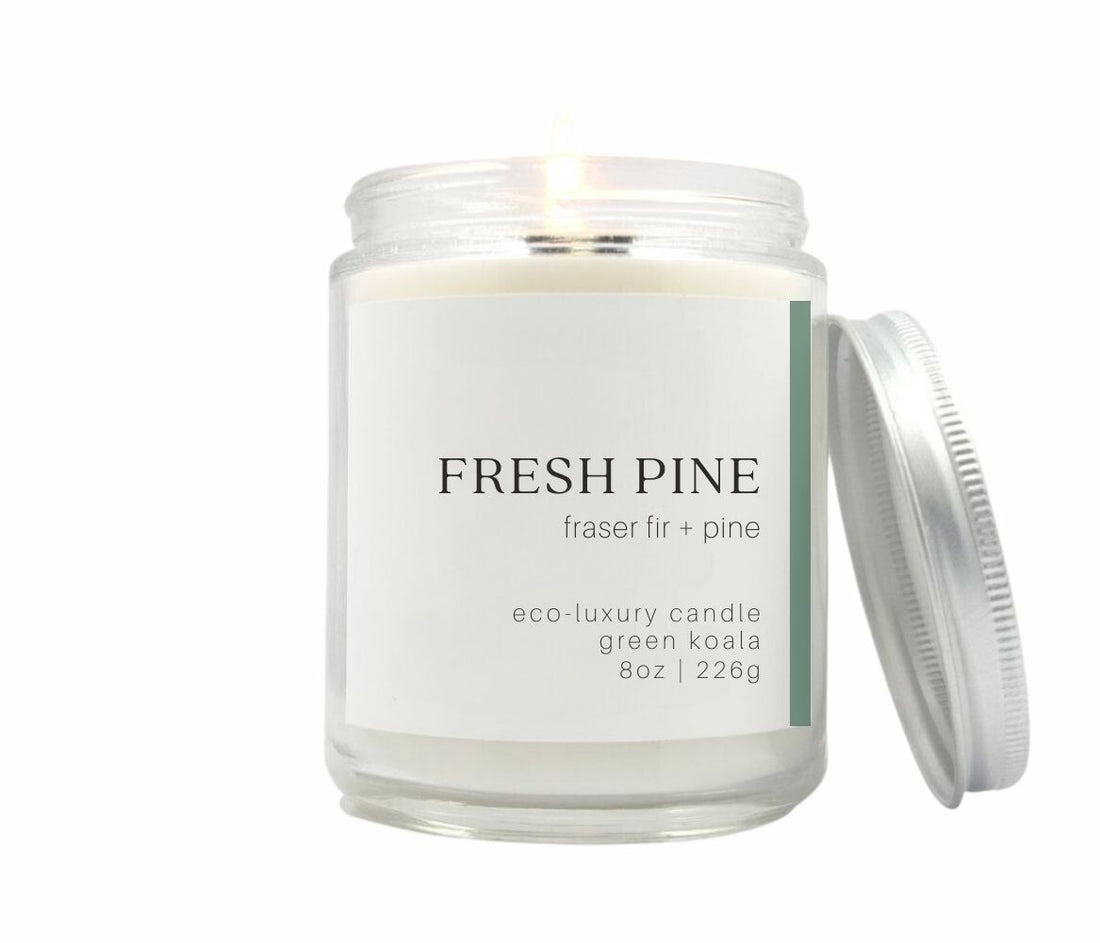 8oz Green Koala Organic Fresh Pine Eco-Luxury Candle Glass Jar With Silver Lid