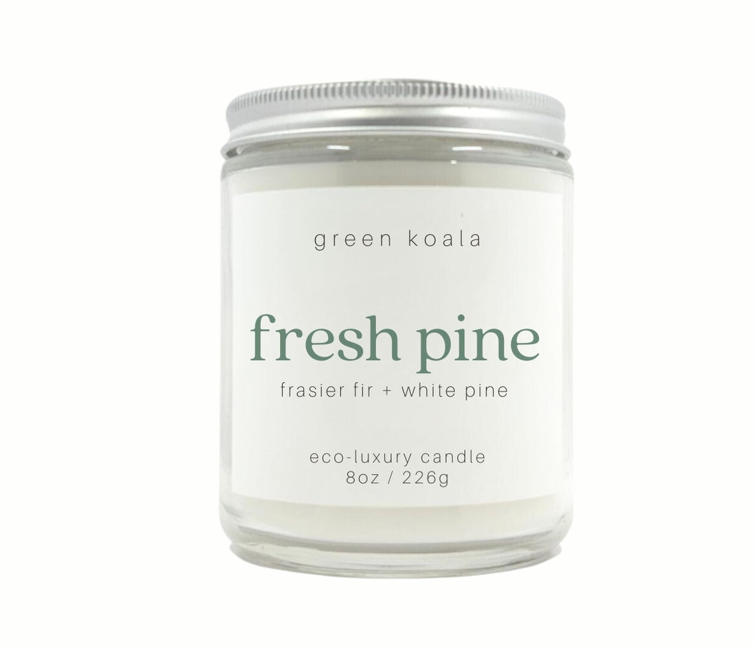 8oz Fresh Pine scented non-toxic hand poured candle in a glass jar.  Made in the USA. 
