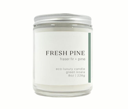 8oz Green Koala Organic Fresh Pine Eco-Luxury Candle Glass Jar With Lid