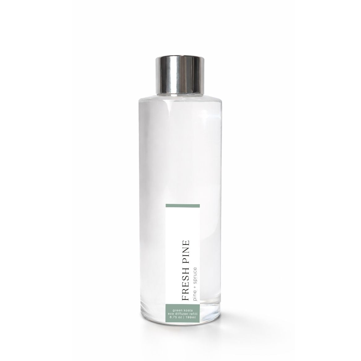 Clear bottle with silver cap labeled Fresh Pine on a white background