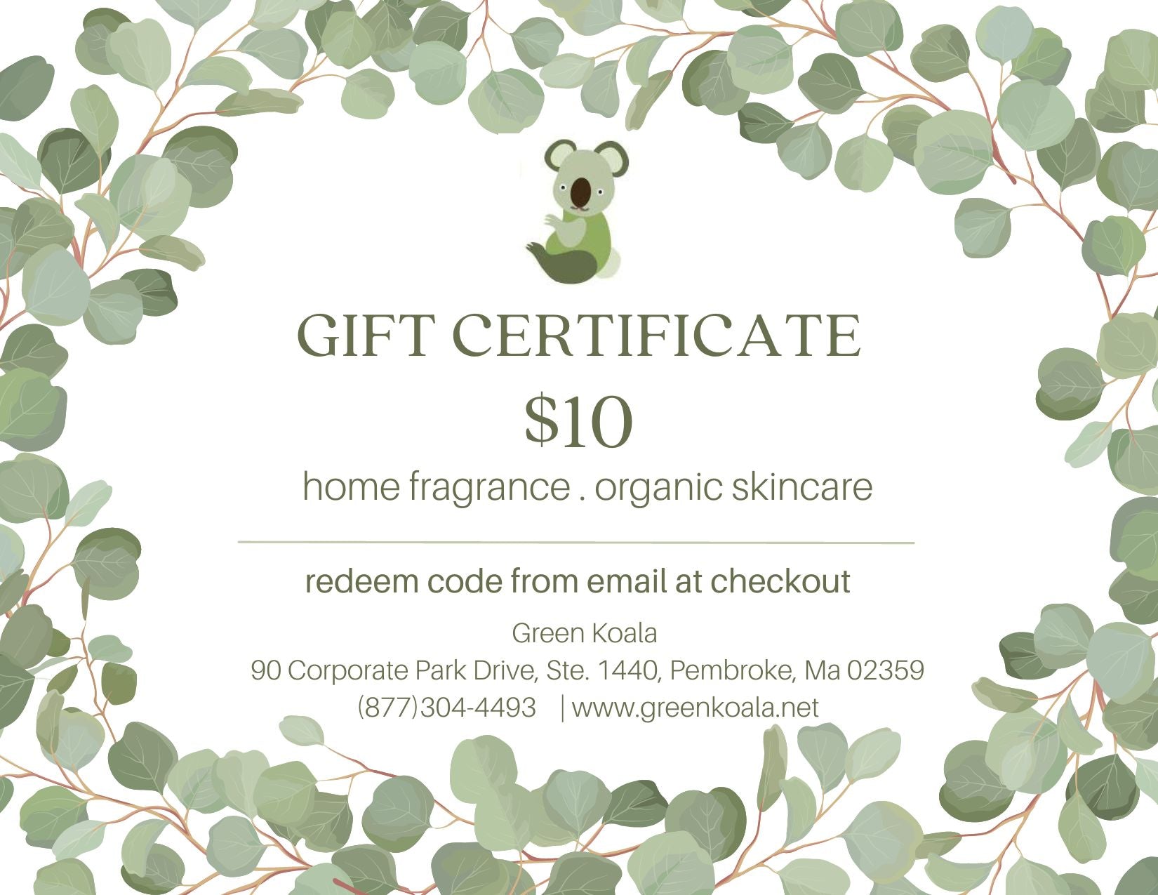 $10 Green Koala e-Gift Card