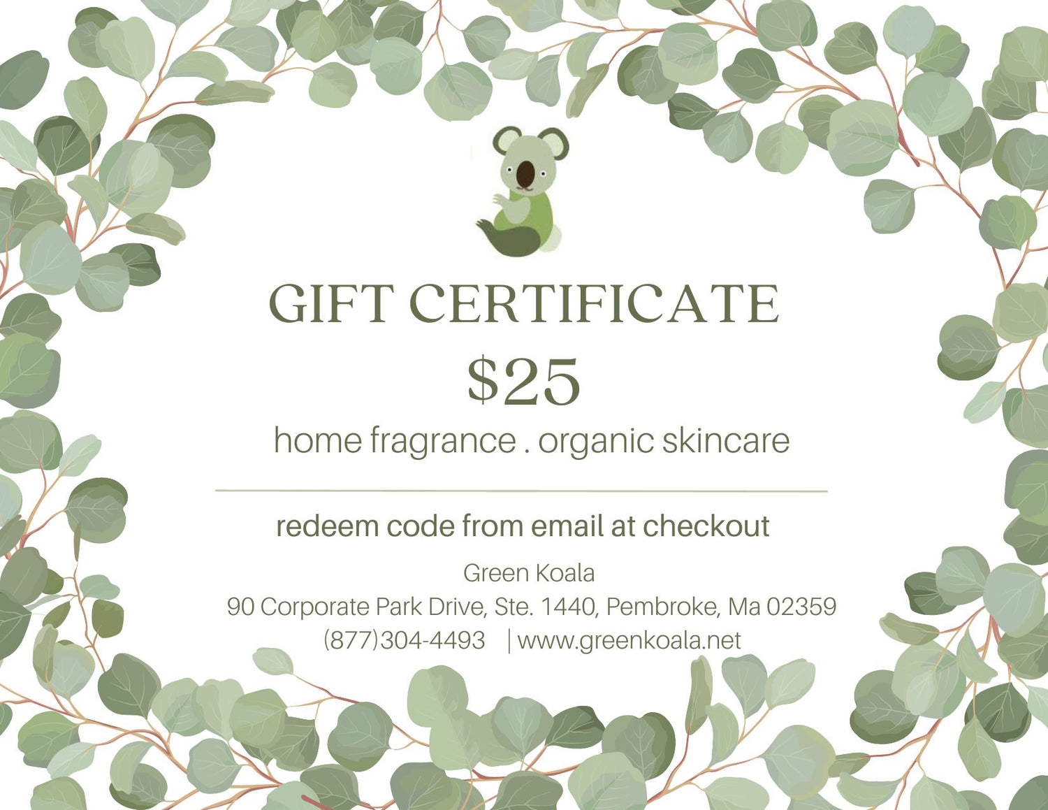 $25 Green Koala e-Gift Card