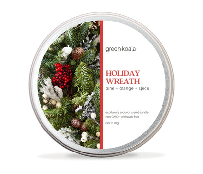 Holiday Wreath Non-Toxic 6 oz Candle Tin by Green Koala