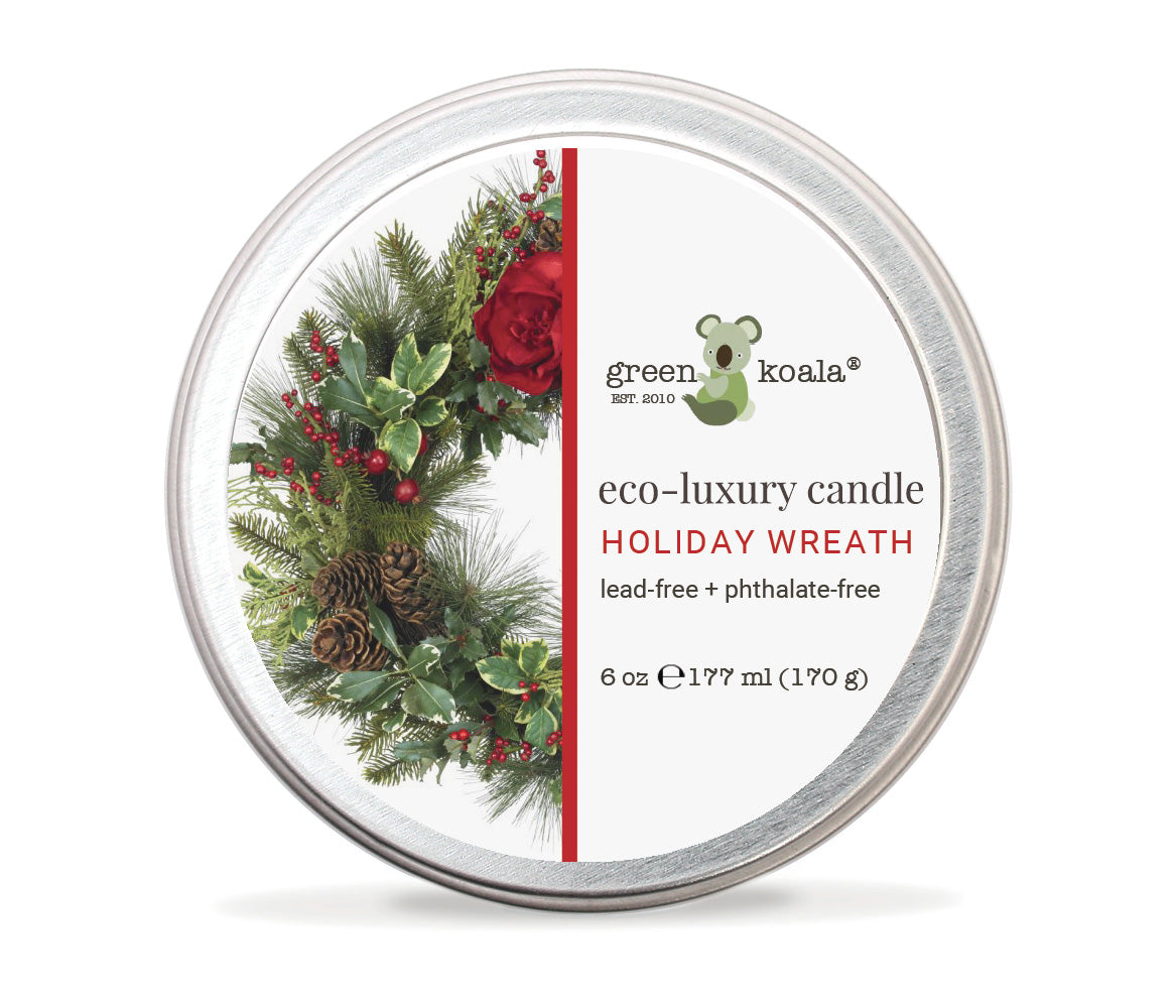 Green Koala Organic Holiday Wreath Eco-Luxury Non-Toxic Candle Tin With Lid