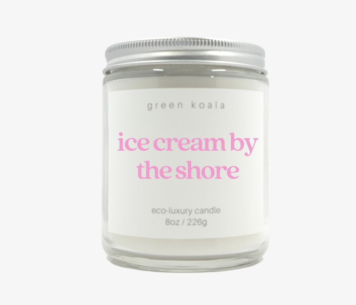 Ice cream by the shore scented eco-luxury candle made with coconut wax.
