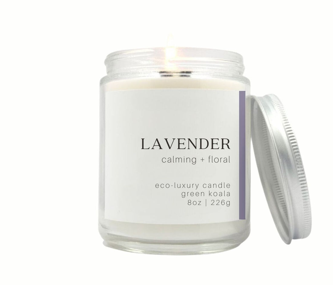 8oz Green Koala Organic Lavender Eco-Luxury Candle Glass Jar With Lid