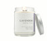 8oz Lavender Eco-Luxury Candle with silver lid. Non-toxic and cleaning burning