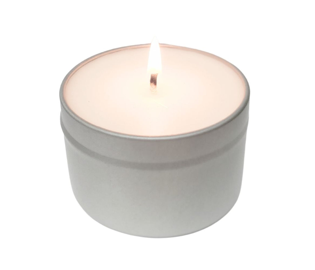 6 oz tin Green Koala Organic Lavender Eco-Luxury Non-Toxic Candle  burning