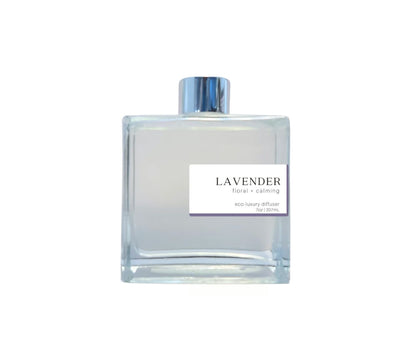 Lavender 7oz non-toxic scented reed diffuser in glass jar.