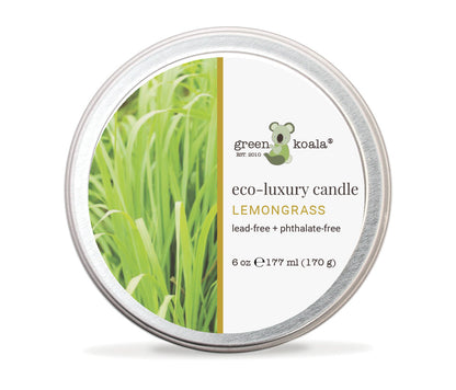 6 oz Green Koala Organic Lemongrass Eco-Luxury Non-Toxic Candle Tin With Lid