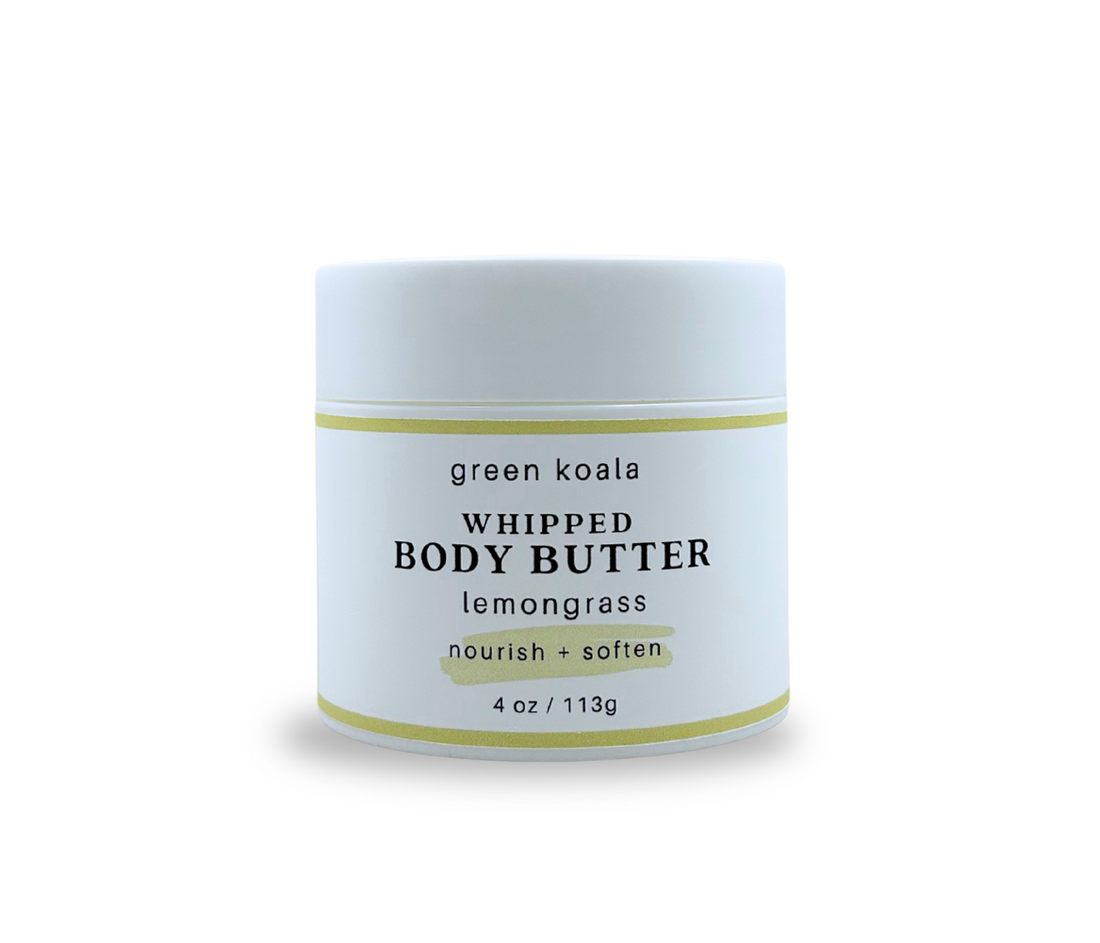 4oz jar of green koala lemongrass whipped body butter on a white background