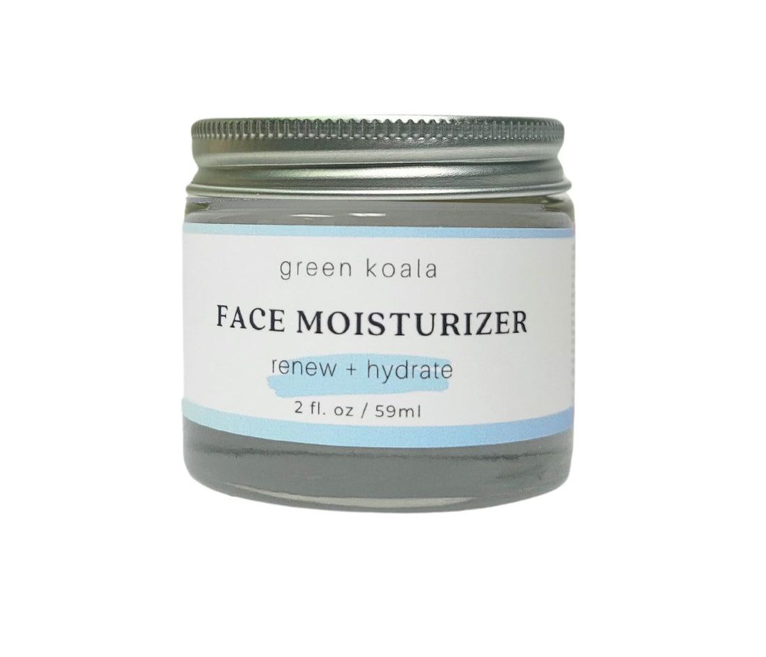 Green Koala Organic Face Moisturizer in a 2oz glass jar, featuring natural, eco-friendly ingredients for a hydrating skincare experience.