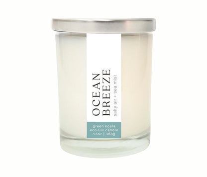 13oz Green Koala Organic Ocean Breeze Eco-Luxury Candle Glass Jar With Lid