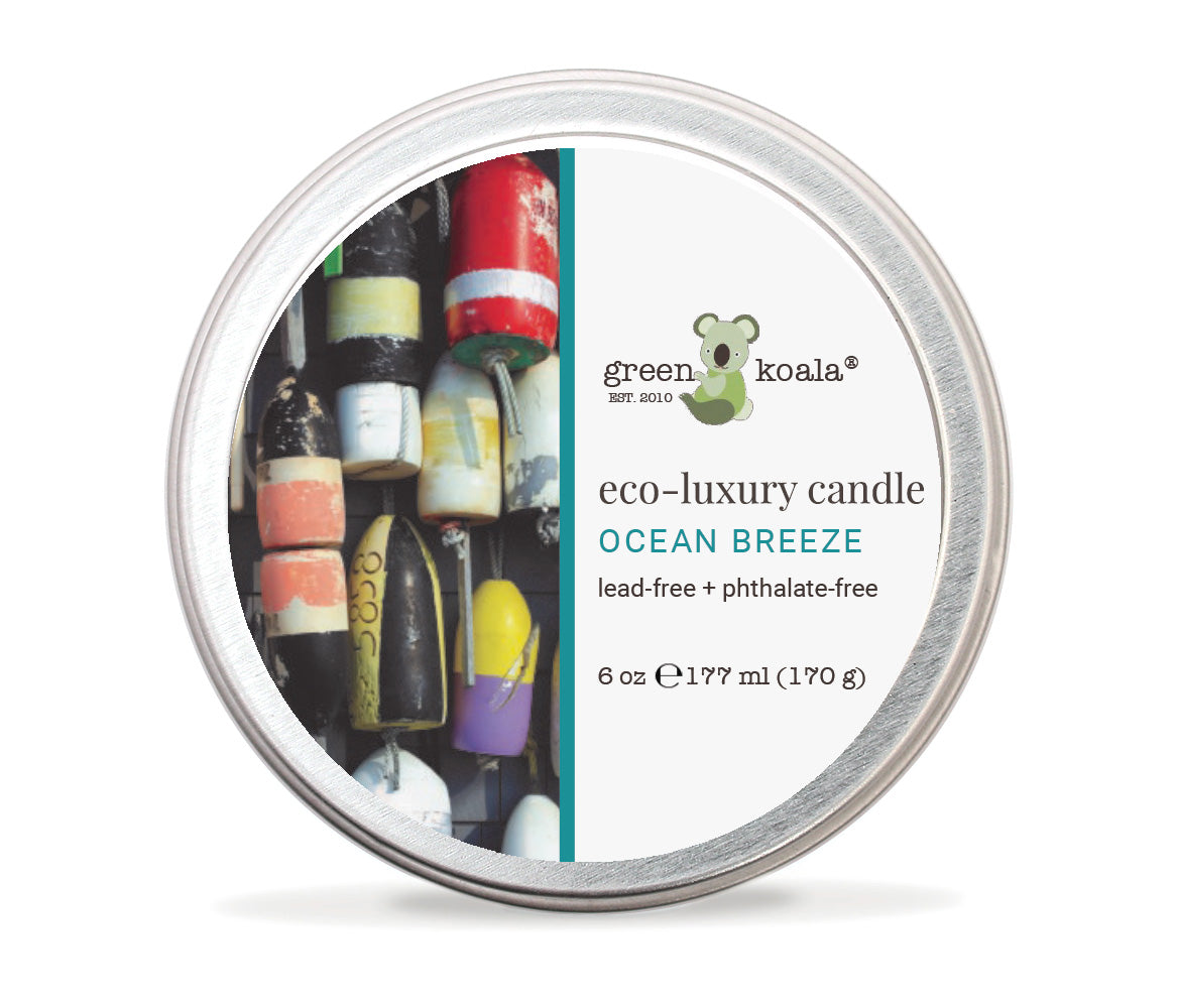 Green Koala Organic Ocean Breeze Eco-Luxury Non-Toxic Candle in a 6oz Tin With Lid