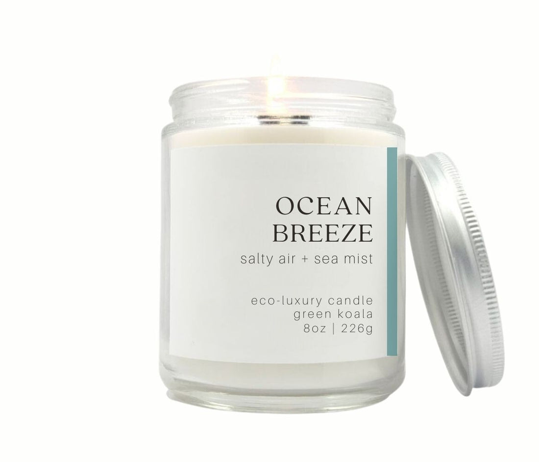 8oz Green Koala Organic Ocean Breeze Eco-Luxury Candle Glass Jar With Lid