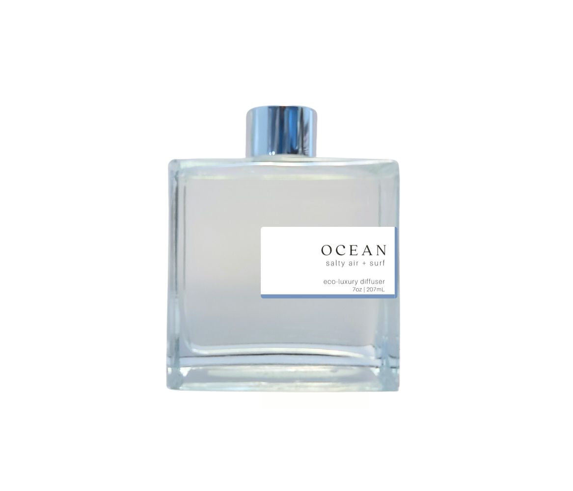 Ocean 7oz non-toxic scented reed diffuser in glass jar.