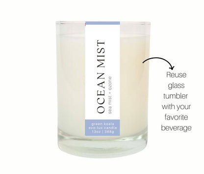 13oz Green Koala Organic Ocean Mist Eco-Luxury Candle Glass Jar