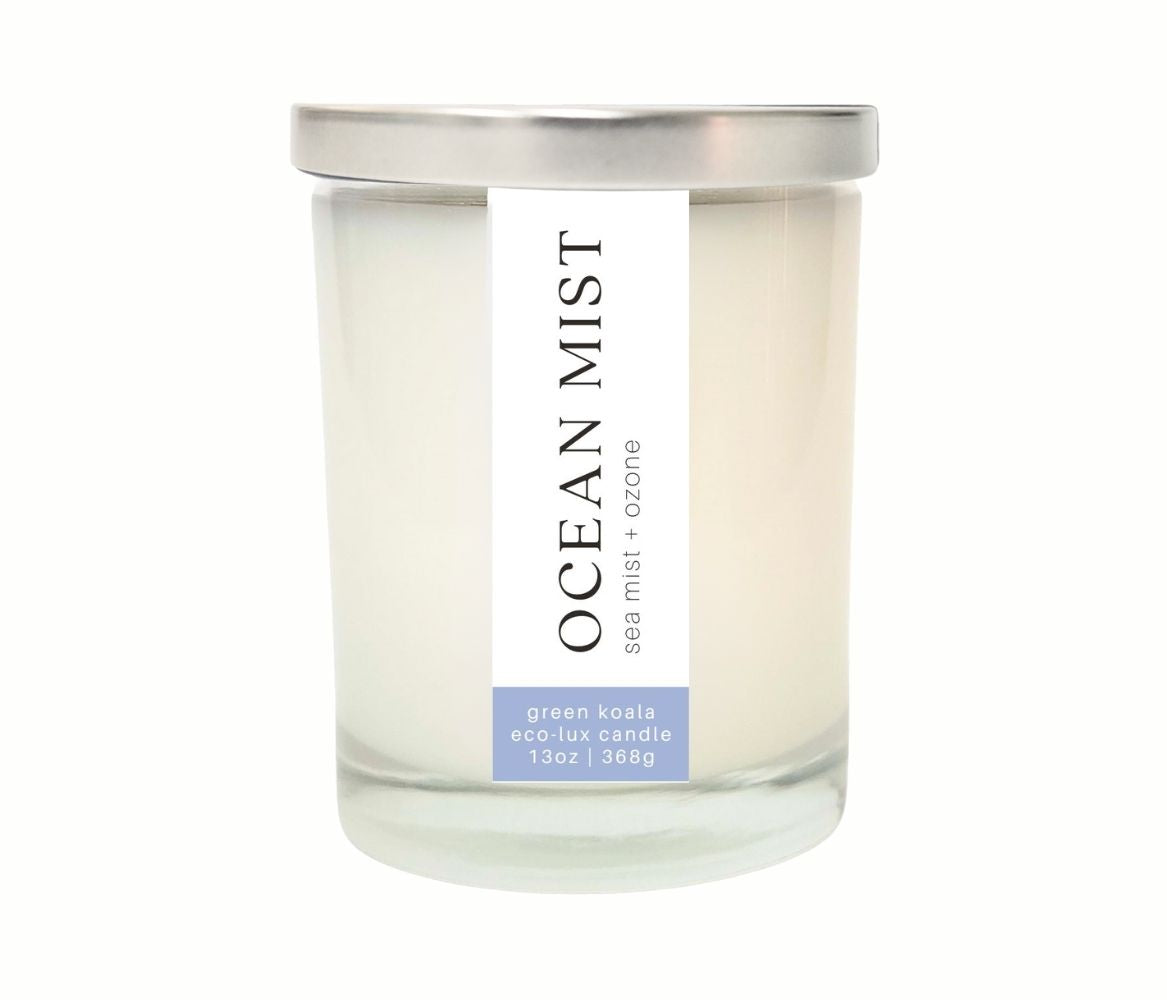 13oz Green Koala Organic Ocean Mist Eco-Luxury Candle Glass Jar With Lid