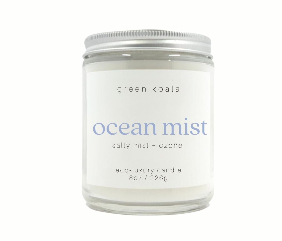 8oz Ocean Mist scented eco-friendly candle. Non-toxic and cleaning burning. 
