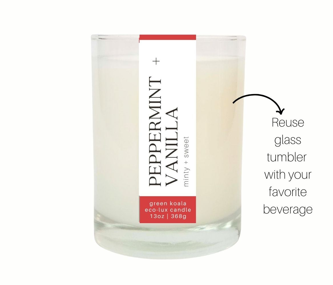 13oz Green Koala Organic Peppermint Vanilla Eco-Luxury Candle Glass Jar