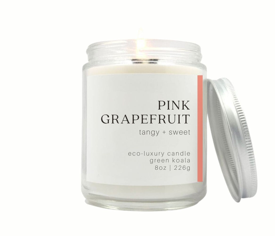 8oz Green Koala Organic Pink Grapefruit Eco-Luxury Candle Glass Jar with Lid. Non-toxic and clean burning,
