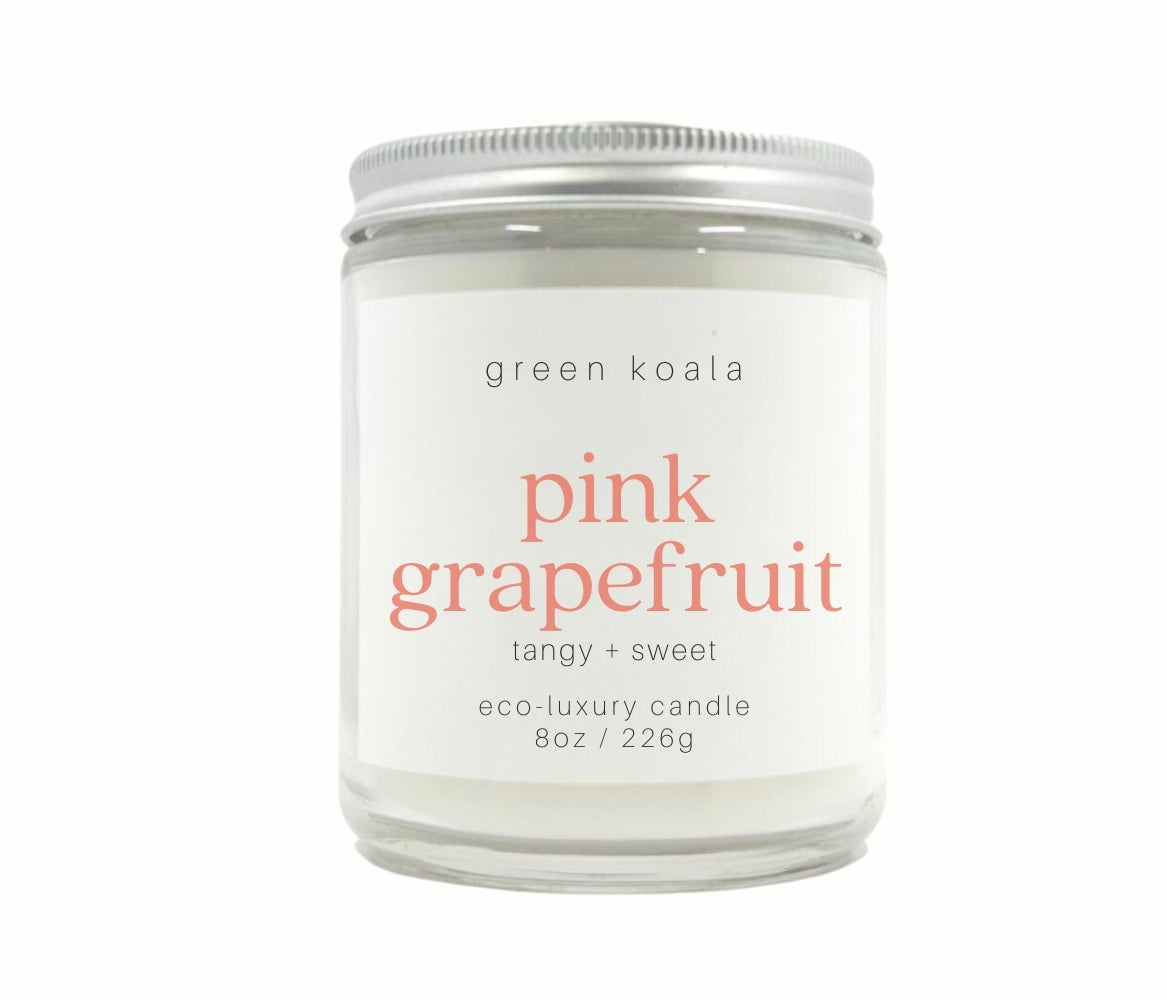 8oz Pink Grapefruit scented eco-friendly candle. Non-toxic and cleaning burning. 