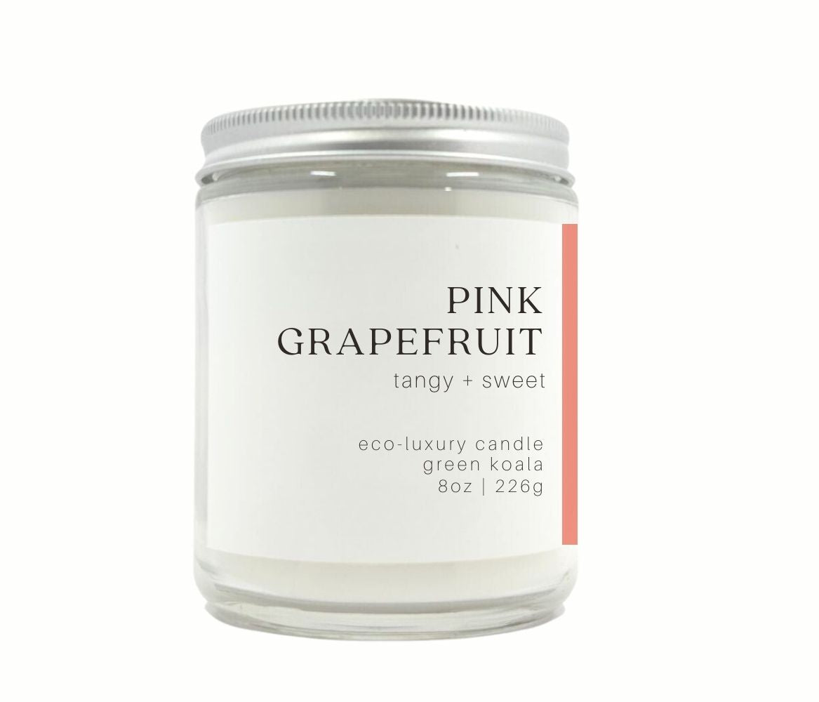 8oz Green Koala Organic Pink Grapefruit Eco-Luxury Candle Glass Jar with Lid