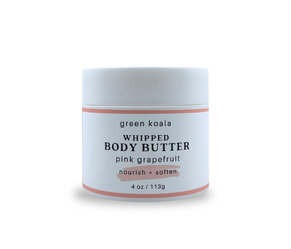4oz jar of green koala pink grapefruit whipped body butter with pink grapefruit scent on a white background